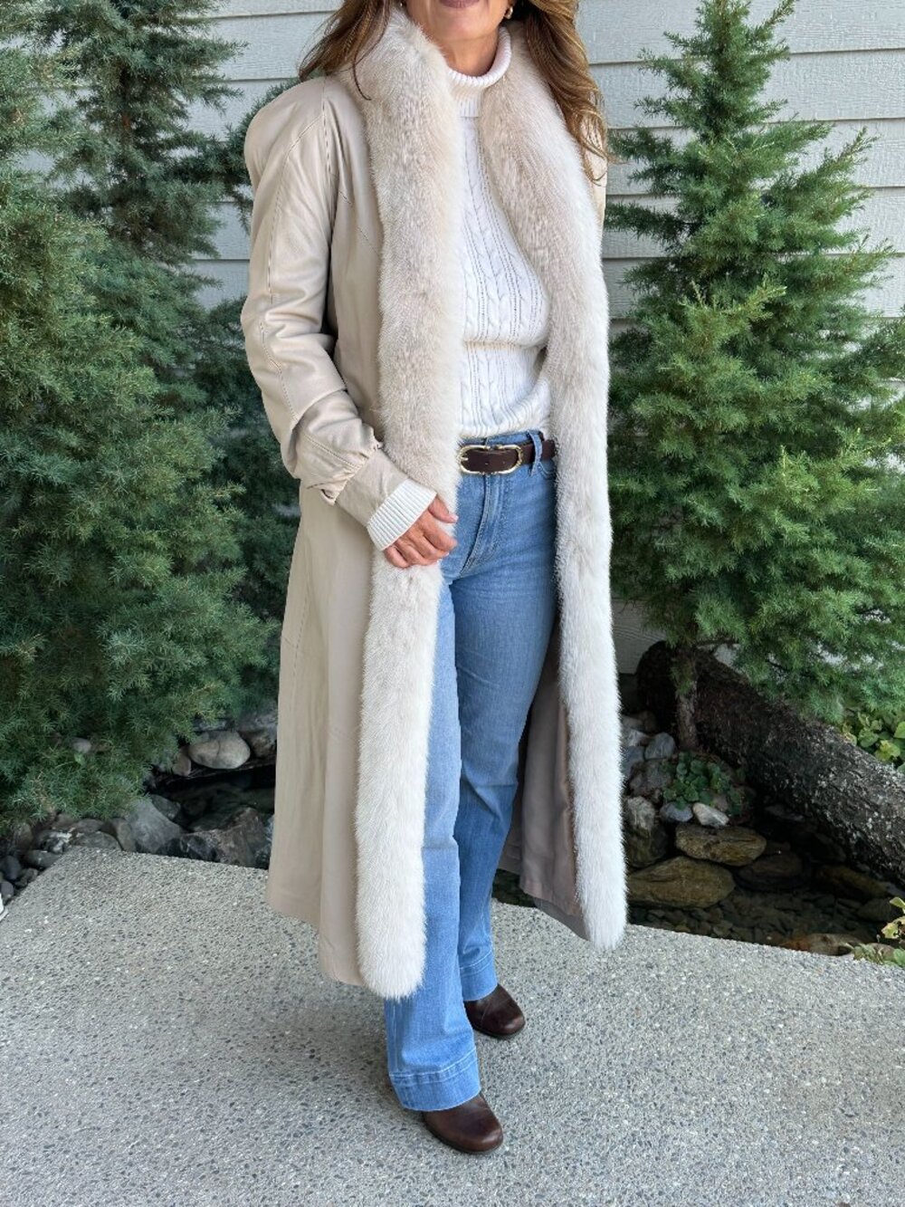 Rallee Vintage Full-Length 100% Genuine Leather Coat with Dyed Fox Trim - Size M